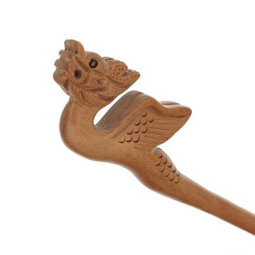 CrystalMood Handmade Carved Peachwood Chinese Zodiac Hair Stick 5 Dragon